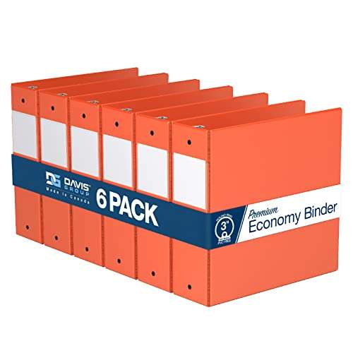 Premium Economy 6-Pack 3-Ring Binders for School or Office, Round-Ring Binders, 3 Inch, Orange