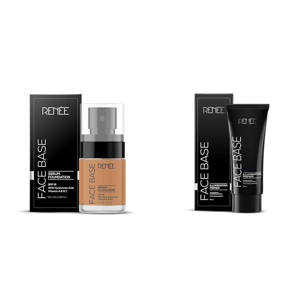 RENEE Face Base Serum Foundation -07 Regal 25 MlFace Base Illuminating Primer 20ml| Long Lasting & Highly Moisturizing Formula| Easy to Blend| Enriched with Maca Root| For All Skin Types