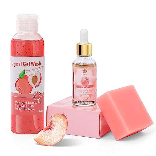 Feminine Wash & Yoni Oil & Yoni Soap Set for Women, Yoni Wash for Vaginal Ph Balance Remove Odor Moisturizing, 1 Fl.Oz Feminine Oil & 5.07 Fl.Oz Vaginal Gel 3.53 Oz Peach Yoni Soap 1