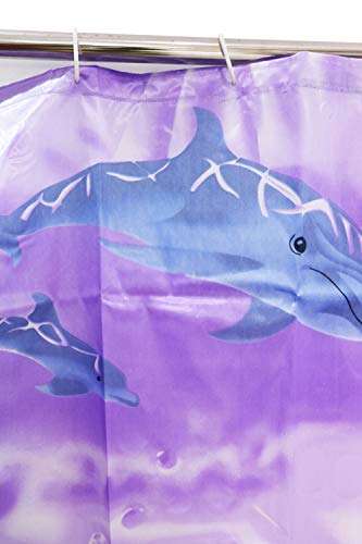 THE HOME TALK Waterproof Shower Curtain, Dolphins Design, 170x200CM, 6X7 FT 8 Rings/Eyelets- Purple 2