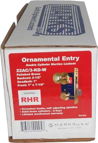 Marks 22AC RHR Double Cylinder Iron Gate Ornamental Mortise Lock Set with 2-1/2" Backset 3