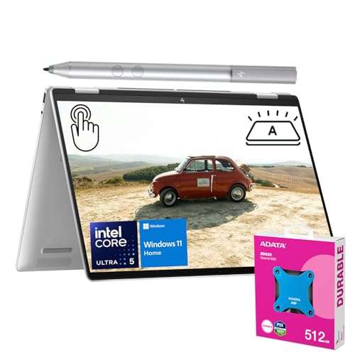 HP Envy X360 16" Ultra 5 AI Convertible 2-in-1 Laptop, 16" FHD+ Touchscreen, Intel Ultra 5 125U (Beats Intel i5-1335U), 16GB RAM, 1TB SSD, W11 Home, Stylus Pen, ADATA 512 External SSD Bundle 1