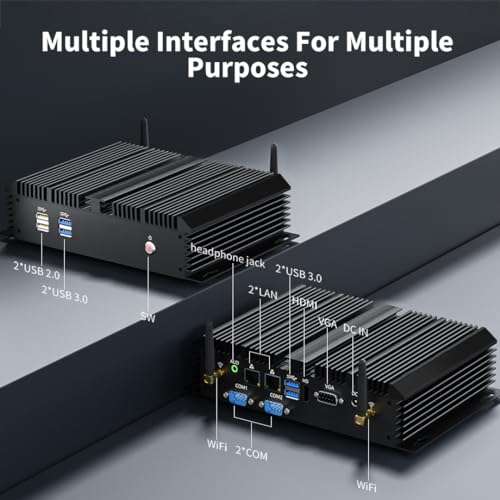 Thdeukoty Fanless Mini Industrial PC, Desktop Computer Core i3-5005U Windows 10 Pro, 8GB RAM 256GB SSD, 2xNICs, 2*COM RS232, 4xUSB3.0, Dula-Band WiFi, HDMI/VGA Ports, Gigabit LAN, Auto Power On 5