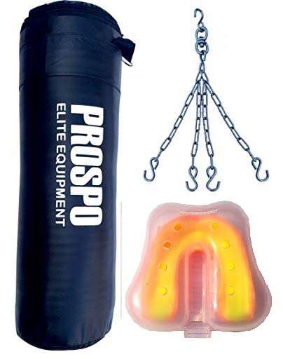 Prospo Punching Bag Srf 36 inch Unfilled with chain and Mouth Guard Boxing Gym Set, Boxing Kit, Boxing Set for Men, Boxing Kit for Men, Punching Bag 36 inch (Black) Unfilled with chain and Mouth Guard May be Varient