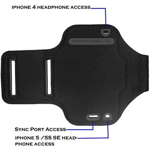 i2 Gear Armband for iPhone 5, 5S, 5C, SE 2016, 4S, 4 & iPod Touch with Adjustable Strap and Key Holder (Black) 5