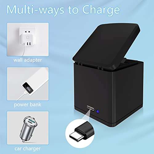 Artman Battery 1500mAh for GoPro Hero 8/7/6/5 Black and 3-Channel LED USB Charger Fully Compatible with GoPro Hero 8 Battery and Charger (3-Pack) 4