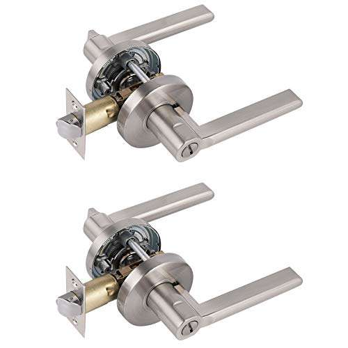 Knobonly 2 Pack Privacy Interior Heavy Door Levers Right or Left Handed for Bedroom/Bathroom Keyless Handleset Brushed Nickel Finish 1