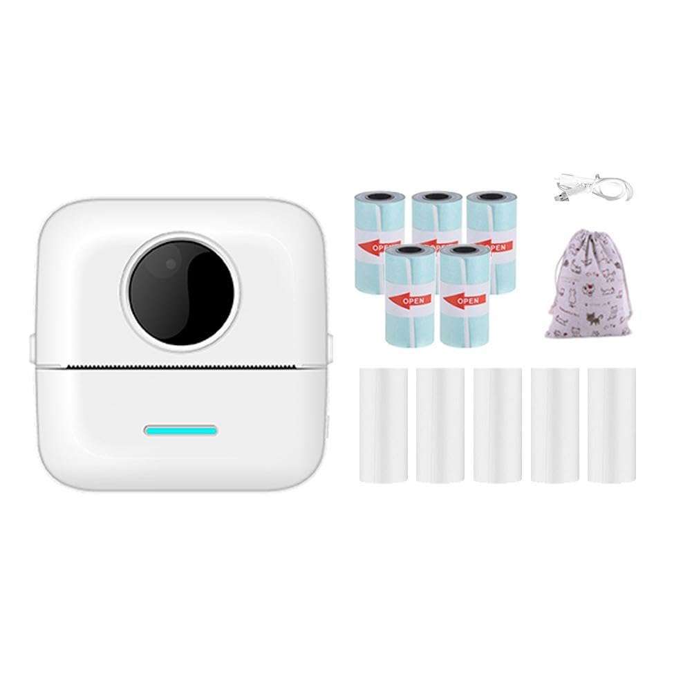 Inkless Printer, Mini Sticker Printer Pocket Inkless Thermal Printer with 10 Rolls Thermal Paper and Sticker for iOS&Android, Bluetooth Smart Portable Receipt Printer for Photo Journal Notes Memo 1