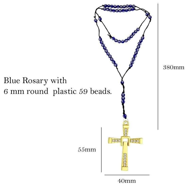 M Men Style Religious Lord Jesus Christ Crystal Cross Gold and Blue Catholic Rosary Beads Car Rearview Mirror Charm Car Dangler Ornament, Accessories, Gift SCrMa2024314 4
