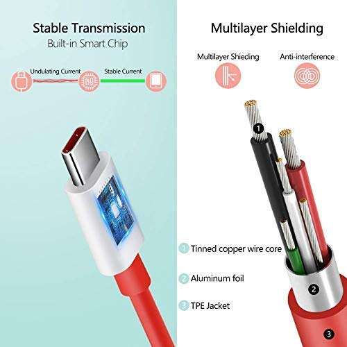AVAXON 80W Super Vooc charger fast charging cable Compatible with Oneplus 11/11R/10 Pro/10T/10R/10/9/ 9RT/ 9 Pro/ 9R/ Nord 2/ Nord2T/ Nord CE 3 & Compatible DASH/WARP Fast Charge (Cable Only) 5