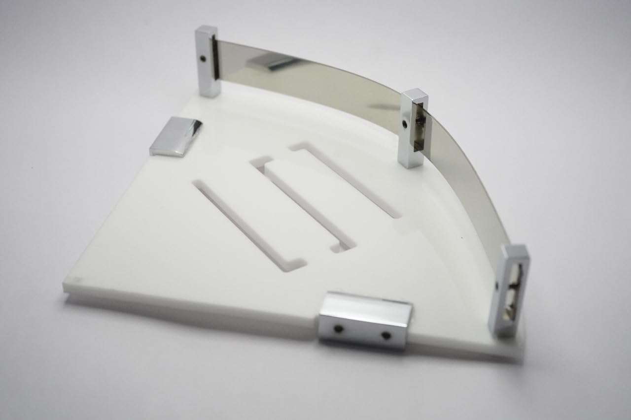 Self-Adhesive Acrylic Bathroom Corner Shelf Rack Organizer Stand includes Screws and Screw Caps Bathroom Organisers Storage Racks Glossy White (8X8 Size Pack of 2) 6