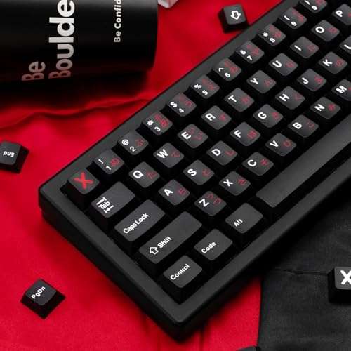 TIMSEKER 129 Keys Novelty Red and Black Japanese Keycap, PBT Cherry Profile Keycap Set, Keyboard Cap for 61/87/96/98/104/108 ANSI Layout Mechanical Gaming Keyboard 5