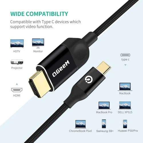 QGeeM USB C to HDMI Cable Adapter 6FT 4K, USB Type C to HDMI Thunderbolt 3/4 Compatible for iPhone 16,Galaxy,MacBook Pro/air,IPad Pro, 2