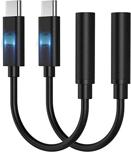USB-C to 3.5 mm Headphone Jack Adapter[2 Pack Black], Type C to 3.5mm Aux Audio Earphone Dongle Jack Cable Adapter Connector for Samsung Galaxy/Huawei P30 Pro/Mate 10 Pro/iPad Pro/Google Pixel/OnePlus 1