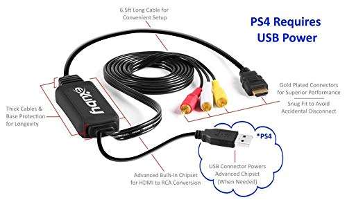 HDMI to RCA Converter Cable - Convert Digital HDMI Signal to Analog AV - Compatible with PS4/XBOX One/Nintendo Switch/PC/Bluray and more - HDMI to AV Converter - Easy to Use 3