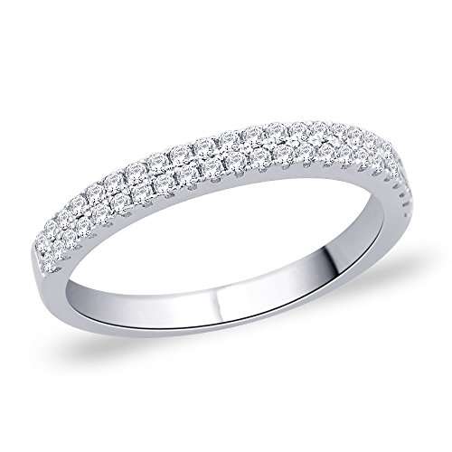 Peora Valentine Sterling Silver Rhodium 2mm 2-Row Micro Pave Cubic Zirconia Half Eternity Band Ring (PR244-7) 1