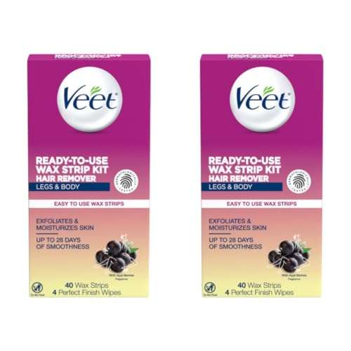 Pack of 2 : Veet Leg and Body Hair Remover Cold Wax Strips, 40 ct (Pack of 2)