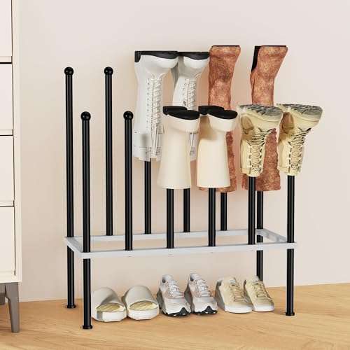 PLKOW Boot Rack Organizer, Metal Free Standing Shoe Racks for Tall Boots, 2 Tier Boot Holder Fits for 6 Pairs, Boot Storage Organizer for Entryway, Garden, Outdoor, Bedroom 1