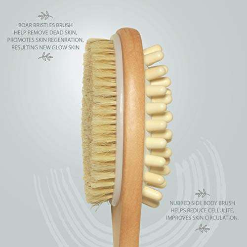 Rustic Rituals Wooden Double-sided Bath Brush With Massager and Long Handle | Dry Brushing Removes Dead Skin, Treats Cellulite & Stimulates Blood Flow 3