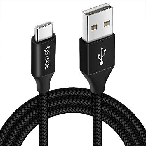 Synqe USB Type C Fast Charging Cable Charger Cord 3A QC 3.0 Data Cable Compatible with Samsung Galaxy S10e S10 S9 S8 S20 Plus, Note 10 9 8, A20e A40 A50 A70, Moto G7 G8 (1M, Black) 1