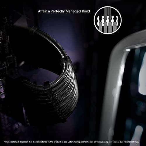 LINKUP - AVA 30cm PSU Cable Extension Sleeved Custom Mod GPU PC Braided w/Comb Kit | 1 x 24 P (20+4) | 2 x 8 P (4+4) CPU | 2 x 8 P (6+2) GPU Set | 300mm - Black 5