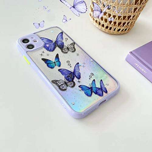 Cidana for iPhone Case Mobile Phone Clear Cute Girls Floral Design TPU Soft Slim Flexible Silicone Cover Phone Case (Butterfly Purple,iPhone 11) 4