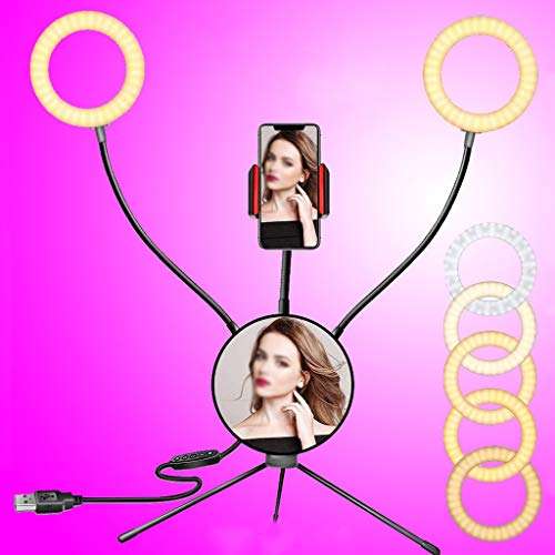 QFFL LED Ring Light Double Ring Lights with Stand 5 Light Modes Flexible Hose Design 360 Degree Adjustable USB Powered for Phone Video Makeup Photography 2