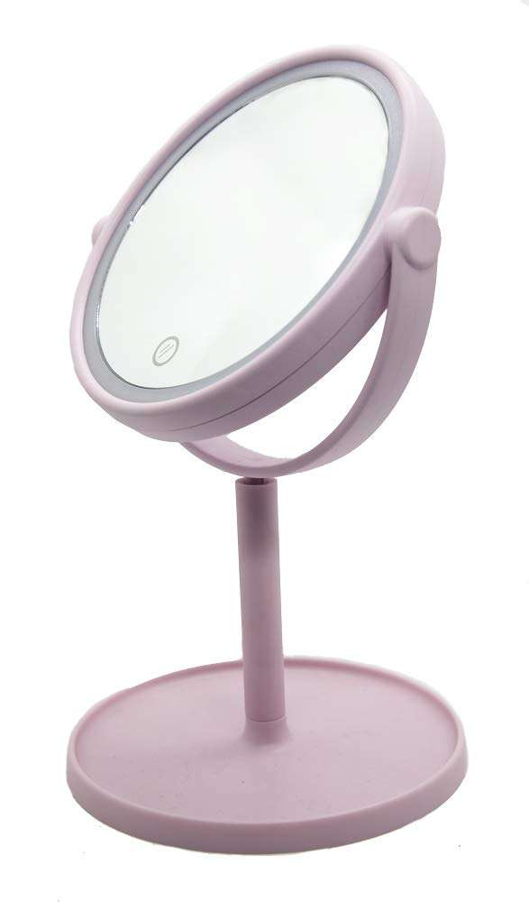 GeekGoodies Round Led Mirror For Makeup with Adjustable Light and Cosmetic Organizer Tray, USB Charging/Battery operated, Makeup Vanity for Desk or Tabletop Portable for Travel-Pink 1