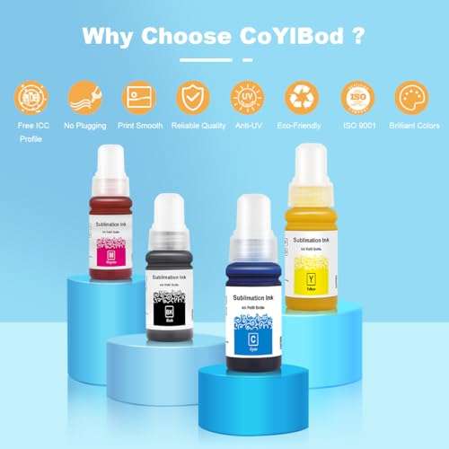 CoYlBod Sublimation Ink for Supertank Refilled Ink Bottles Compatible for ET-2800 ET-2803 ET-2720 ET-4700 ET-4750 ET-4760 ET-2700 ET-2750 ET-2760 ET-3710 ET-15000 ET-3700 ET-3750 ET-3760 ET-3850 2