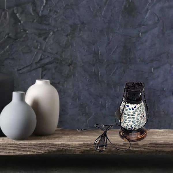 Search4Merch Wooden & Iron Beautiful LAMP | Multi Coloured Chimney Lantern Electric | Table Lamp | Hanging Lamp 4