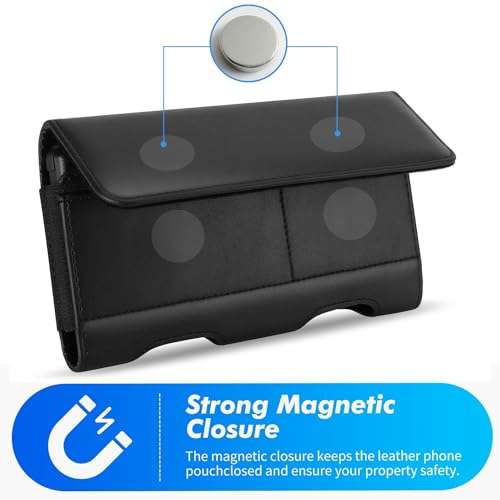 Mopaclle Leather Phone Holster for Galaxy A73 5G, A72, A23, A54, A42, A14, A03, A04s, F13, iPhone 15 Pro Max, 15 Plus, Xs Max, Moto G14 - Belt Clip Pouch Holder (Fits with Otterbox Case) 2