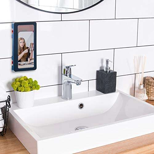 1 Piece Wall Mount Shower Phone Holder Waterproof Phone Case for Shower, Anti-Fog Touchable Screen Sealed Phone Case Self Adhesive Bathroom Storage Phone Holder for Bathroom, Shower, Kitchen (Blue) 4