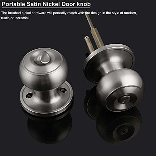 5 Pack Bathroom Door Lock Bedroom Privacy Knob, Interior Door Knobs with Removable Plate for Doors with Round Plate, Brushed Nickel Door Lock Sets, Locked Inside with Turn-Thumb 3