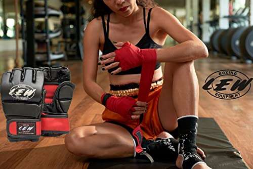 LEW Red/Black Fight/MMA/Muay Thai Thumb Protection Grappling Gloves (Black/Red, Large/X-Large) 6