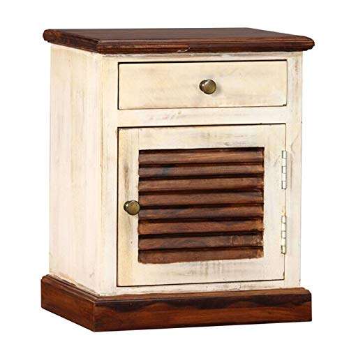 The kashth Wooden Bedside Table Cabinet for Living Room | Kitchen | Home Entrance | Side Table with 1 Drawer and 1 Door | Cabinet Storage | Mango Wood (White and Brown Finish) 1