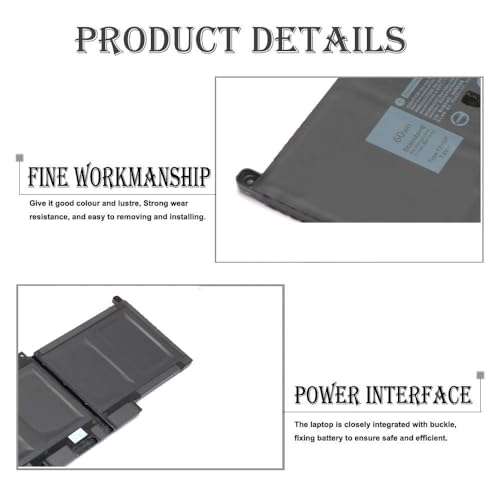 VUOHOEG F3YGT Laptop/Notebook Battery for Dell Latitude 12 7000 7280 7290; 13 7000 7380 7390; 14 7000 7480 7490 Series DM3WC 0DM3WC 2X39G- 60Wh 7.6V 2