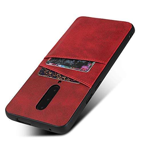 Jaorty Compatible with OnePlus 1+ 7 Pro Case, Slim PU Leather Back Case Cover with Credit Card Holder Durable Protective Cover Case for OnePlus 1+ 7 Pro (Red) 4