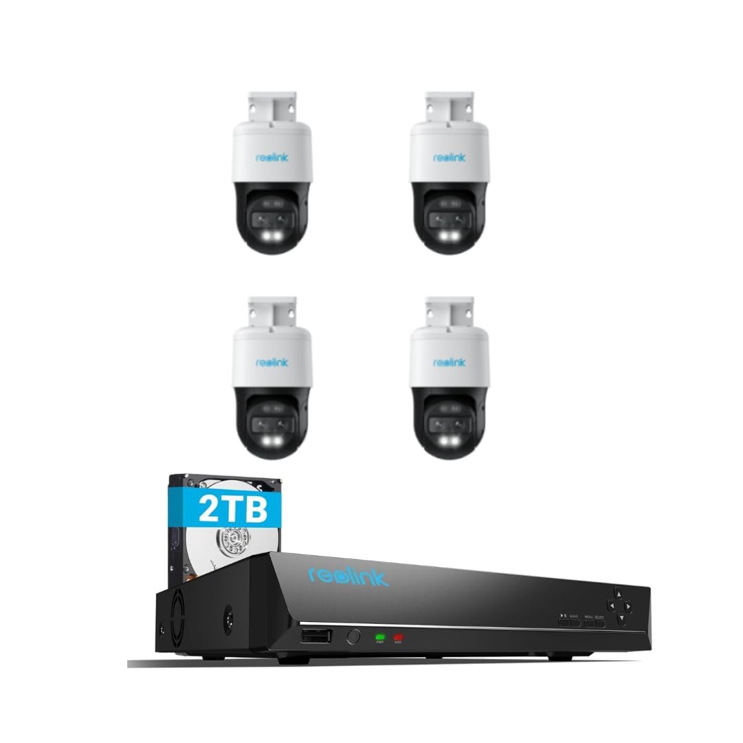 4X REOLINK Trackmix PoE Bundle 1x RLN8-410 NVR with Built-in 2TB HDD, 4K PTZ Security Cameras System, IP PoE Outdoor Cameras with 6X Hybrid Zoom, Auto Tracking, Human/Vehicle/Pet Detection