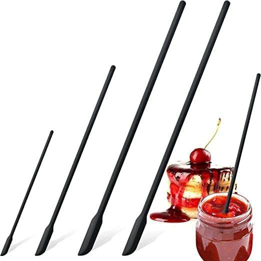 SKOFRI [Black] Beauty Spatula, 4 PCS Makeup Spatula Mini Spatula for Cosmetics and Kitchen Jar, Last Drop Small Silicone Spatula for Beauty and Kitchen Tiny Spatula 3 Sizes (4) 1