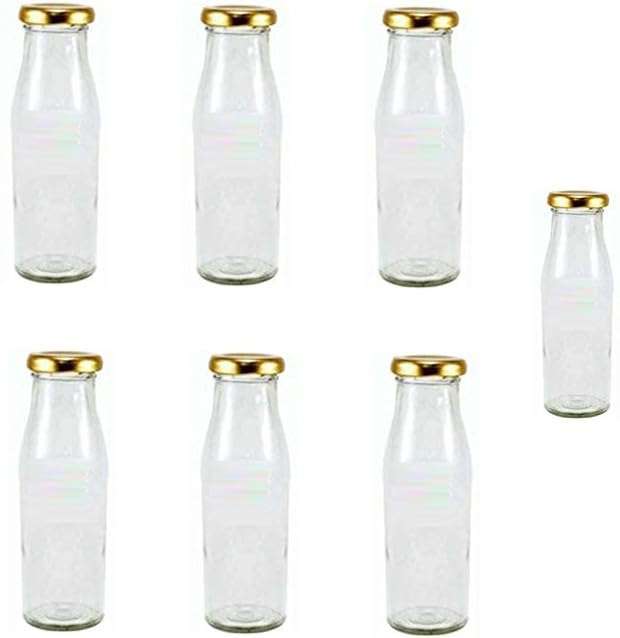 1st Time Multipurpose Kitchen Storage Glass Milk Bottle With Lid, Clear, Pack Of 7, 300 Ml, 5.5 X 5.5 X 17 Cm 1