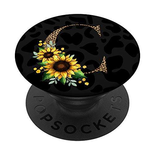 Leopard Cheetah Animal Print Sunflowers Black Letter C PopSockets PopGrip: Swappable Grip for Phones & Tablets 1