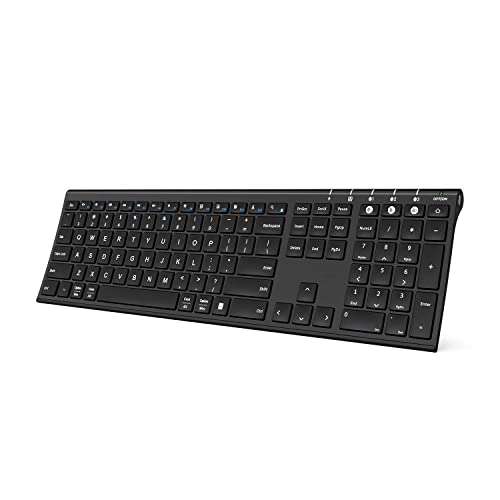 Bluetooth Keyboard for Mac OS, Rechargeable Multi-Device Wireless Keyboard, Ultra Slim Full Size Keyboard with Number Pad, for iPad, iPhone, Mac, iOS, Android, Windows, Laptop, PC, Desktop-Black