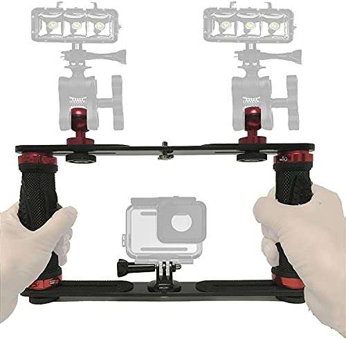 Aluminium Alloy Underwater Handheld Support Stabilizer Holder Video Light Dive Light Stand Tray with Two 1'' Ball Handle for Action Camera and Any Other Camera with 1/4 inch Screw Hole 1