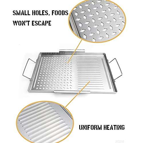 NEWCES Stainless Steel Grill Pan Non-Stick BBQ Pan Square Barbecue Plate Outdoor Picnic Cooking Tools Barbecue Utensils 6
