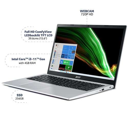 Acer Aspire 3 Intel Core i3 11th Generation 15 inches(39cm) Business Laptop (4 GB/256 GB SSD/Windows 10 Home/UHD Graphics /1.7Kg/Silver) - A315-58 4