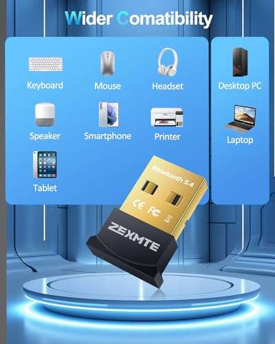 5.4 USB Bluetooth Adapter for PC, Bluetooth Dongle, Plug-and-Play for PC, Laptop, Mouse, Keyboard, Headsets, Speakers, Support Windows 11/10/8.1/7 5