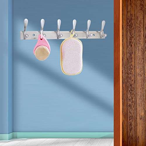 GHAR DWAR Classic 8 pin Wall Hook Wall Hanger Cloth Hanger Wall Stand Wall khunti Key Holder Stainless Steel Types 8 Hooks (Pack of 3, 6 Pin Silver) 4