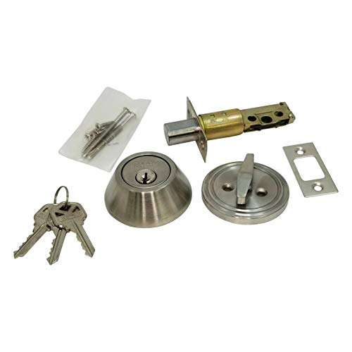 RI-KEY SECURITY - DeadBolt Lock Entry Keyed Cylinder 3 Key Exterior Interior Kw1 Stainless Steel 1