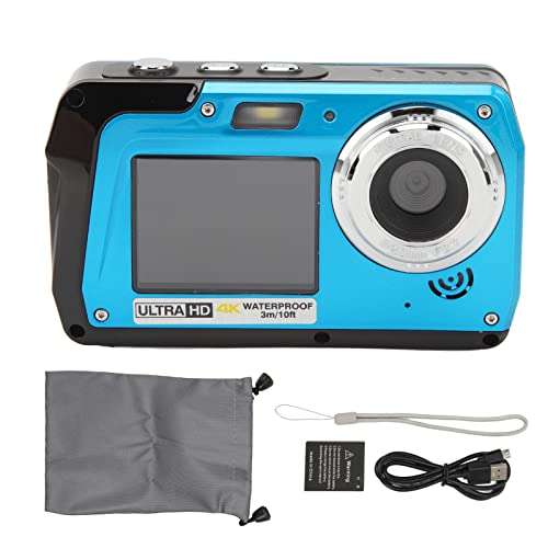 Dual Screen Digital Camera, 4K 30Fps 56MP 18X Video Recording Camera Built in Microphone, Dual Screen, Continuous Shooting, 10ft Waterproof, with 1700mAh Battery 6