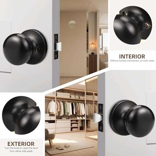 GOBEKOR 5 Pack Passage Door Knobs for Closet Door Knobs Interior Matte Black Keyless Door Knob with Lock Round Passage Knob 4